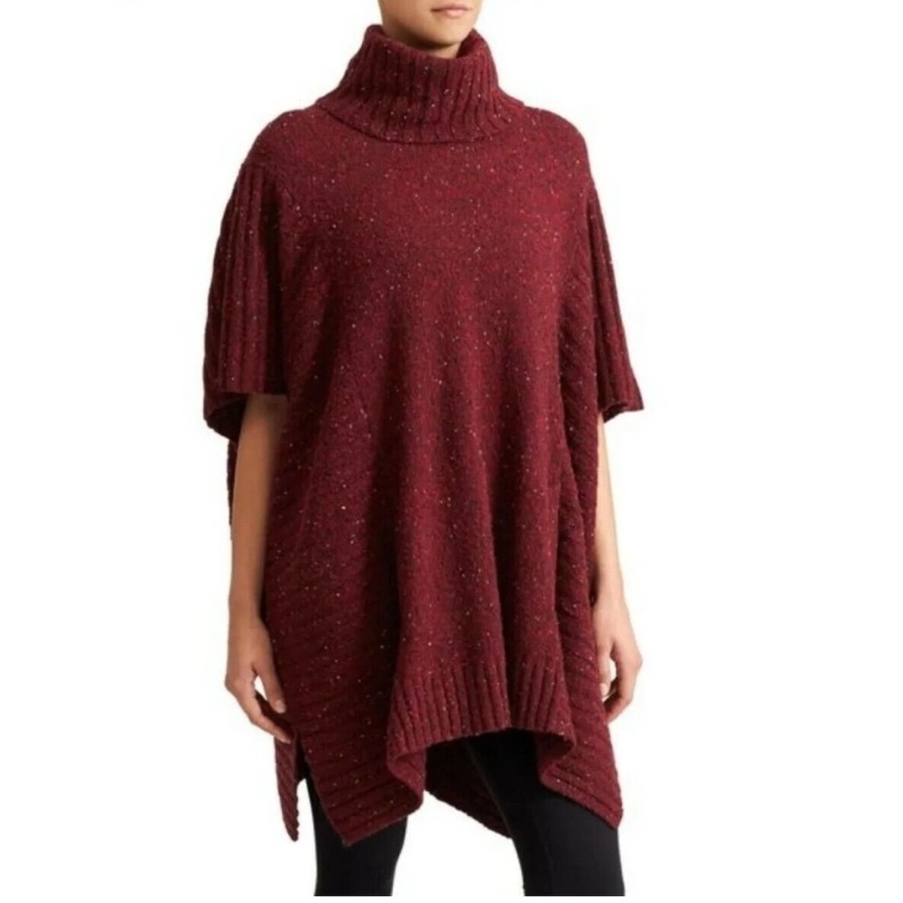 Athleta Donegal Passage Cowl Neck Red Wool Blend Poncho/Sweater Size S/M